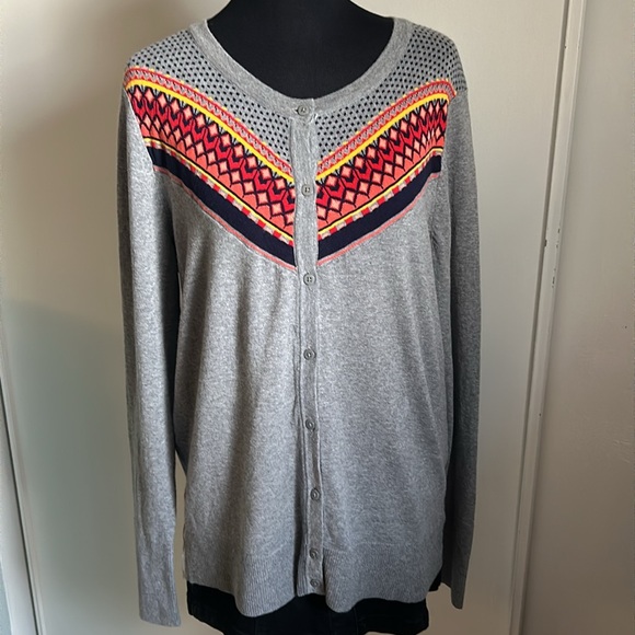 Merona Women's Soft and Cozy Gray Button Down Cardigan with Chevron Trimmed - Picture 2 of 9